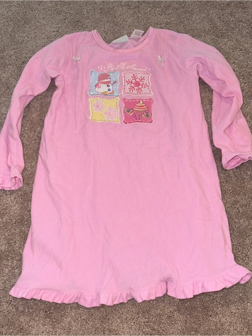 Circo Pink Long-Sleeve Girls Nightgown with Winter Patch Appliqués 5T